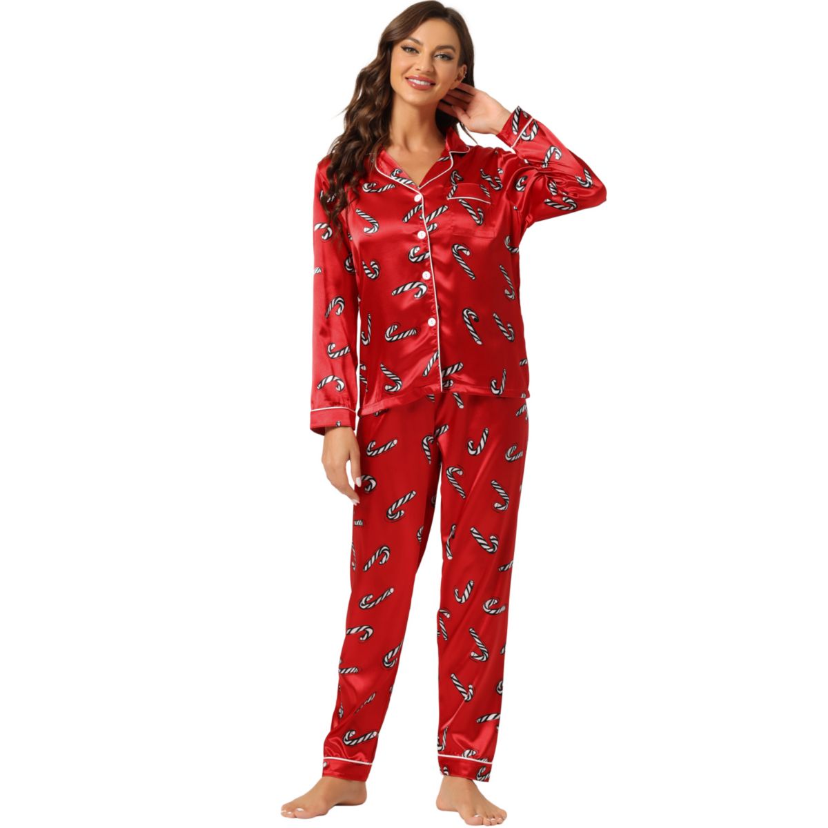 Women's Pajama Sleep Shirt Nightwear Sleepwear Lounge Satin Pj Sets Cheibear