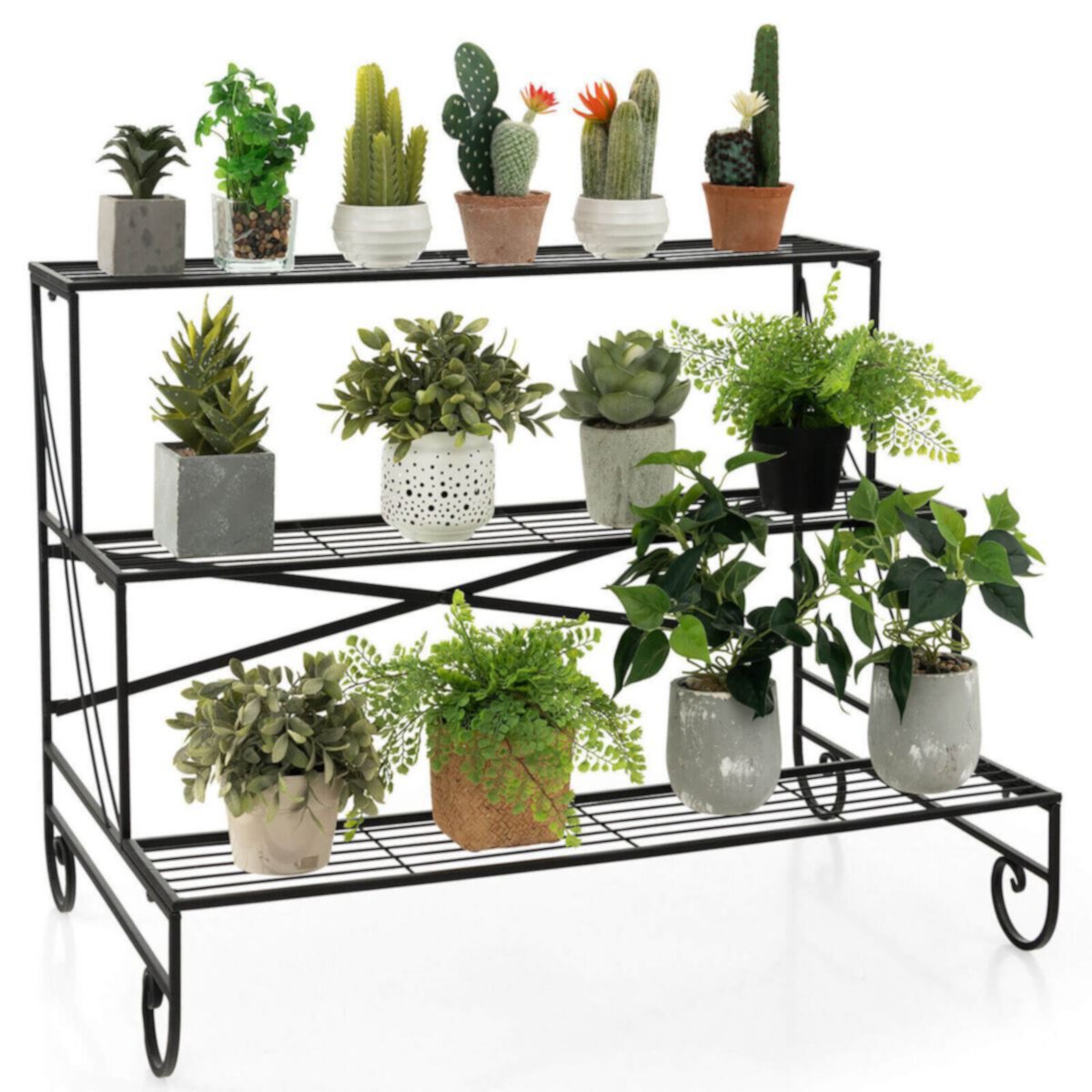 3-Tier Mental Plant Stand with Grid Shelf Slickblue
