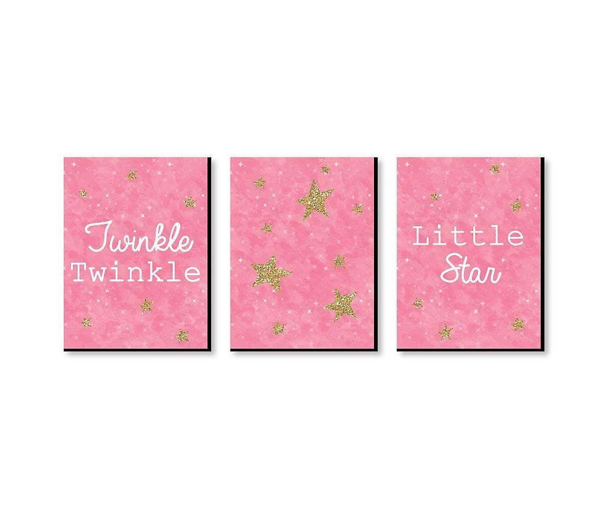 Big Dot of Happiness Pink Twinkle Twinkle Little Star - Baby Girl Nursery Wall Art & Kids Room Decor - Gift Ideas - 7.5 x 10 inches - Set of 3 Prints Big Dot of Happiness