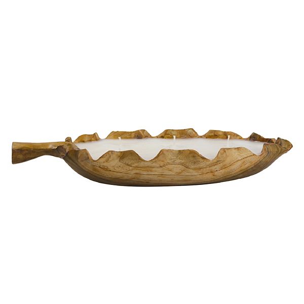 Raffa 6-Wick Soy Wax Candle in Leaf-Shaped Teak Holder A&B Home