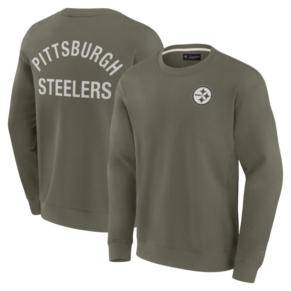 Unisex Fanatics Signature Olive Pittsburgh Steelers Super Soft Pullover Crew Sweatshirt Fanatics Signature