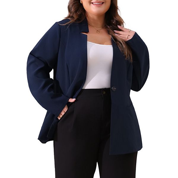 Women's Plus Size Button Long Sleeve Office Work Business Suit Blazer Jacket Agnes Orinda