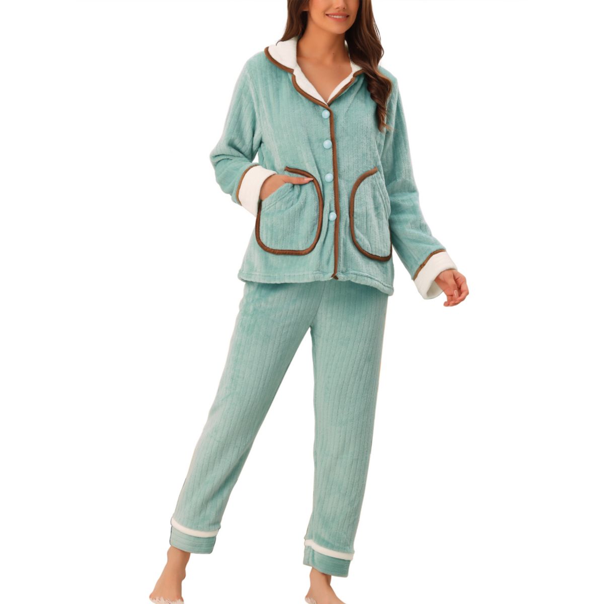 Womens Pajamas 2 Piece Set Button Top and Pants Flannel Winter Sleepwear Cheibear