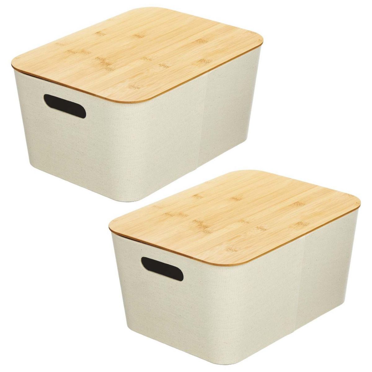 mDesign Fabric Stacking Storage Bin Box with Wood Lid Cover - 2 Pack MDesign