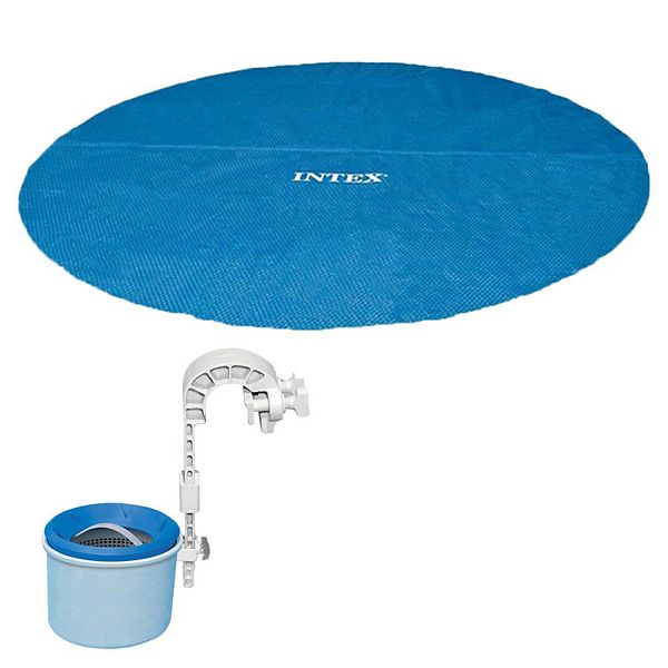 Intex 18 Foot Solar Vinyl Pool Cover and Wall Mounted Automatic Surface Skimmer Intex