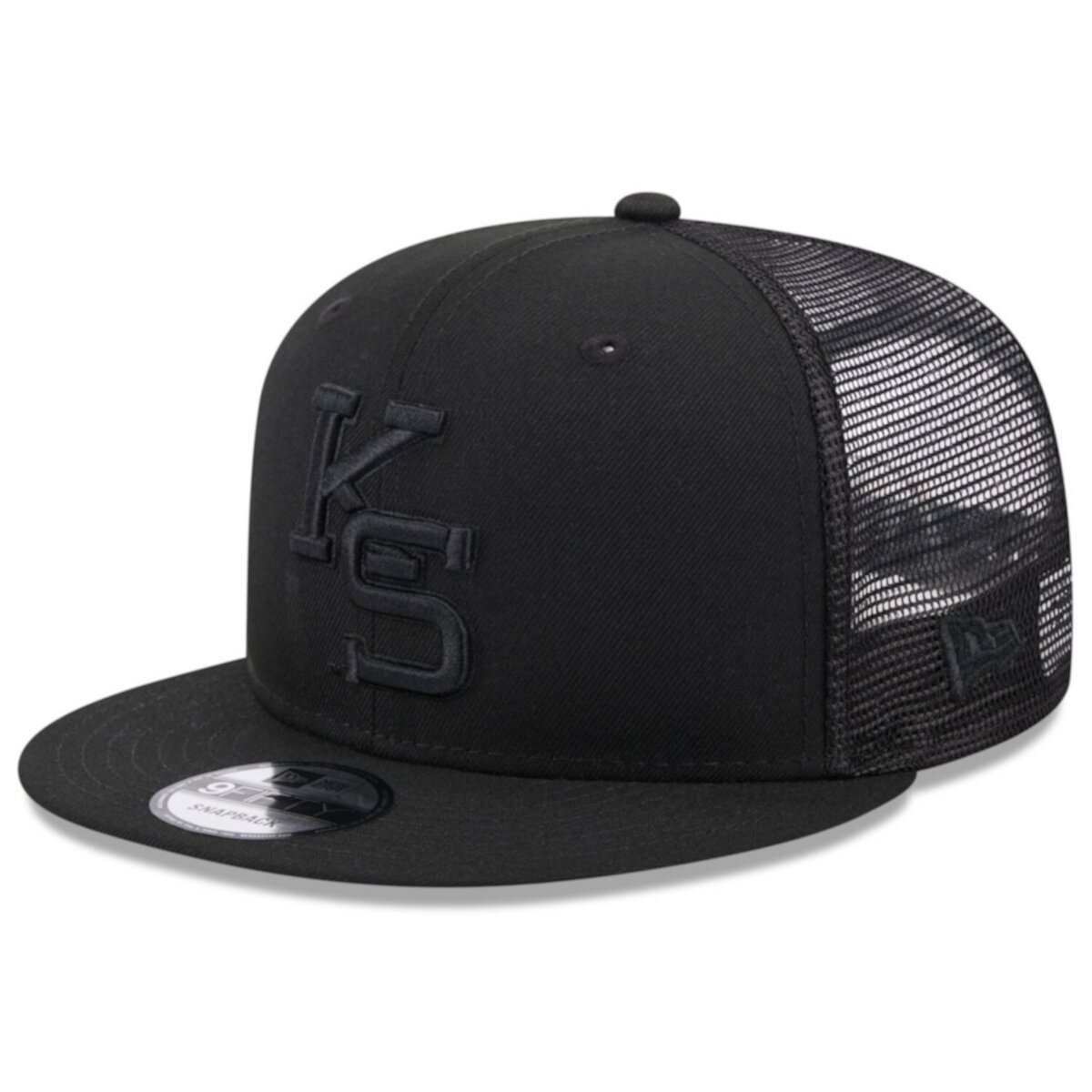 Men's New Era Kansas State Wildcats Black on Black 9FIFTY Trucker Snapback Hat New Era x Staple