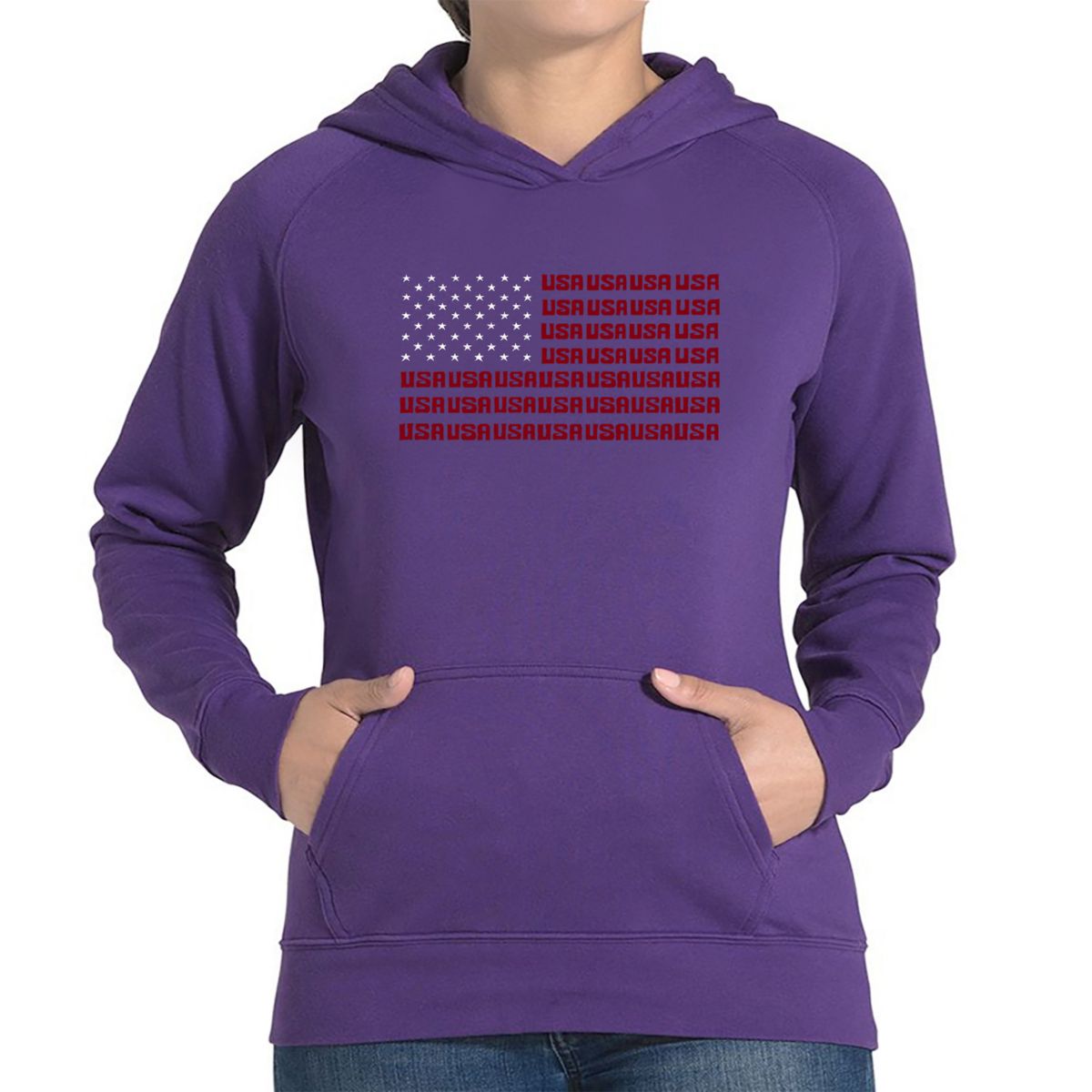 USA Flag - Women's Word Art Hooded Sweatshirt LA Pop Art
