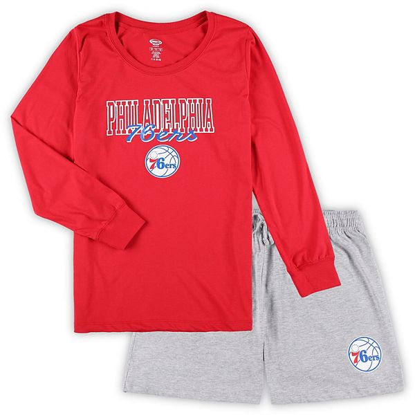 Women's Concepts Sport Red/Heather Gray Philadelphia 76ers Plus Size Long Sleeve T-Shirt and Shorts Sleep Set Unbranded