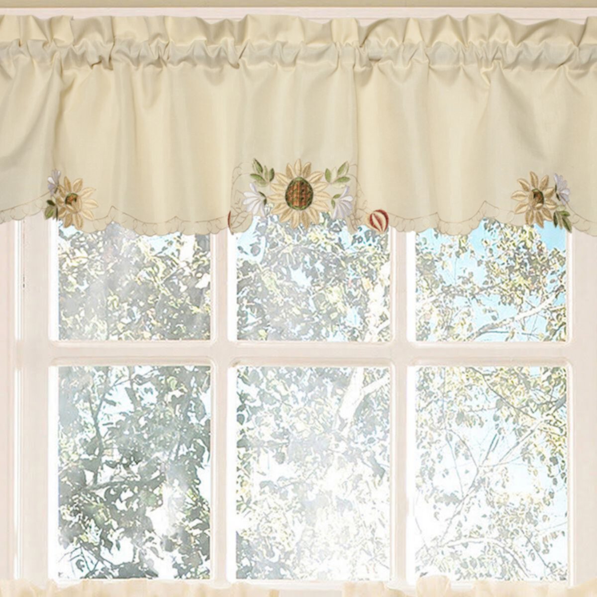 Sweet Home Sunflower Cream Embroidered Kitchen Valance Sweet Home Collection