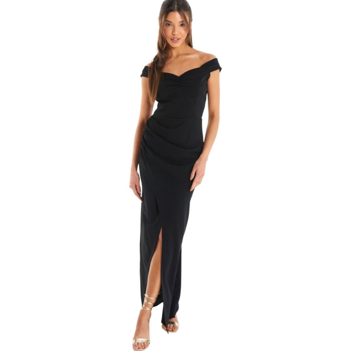 Quiz Women's Ruched Bardot Wrap Maxi Dress Quiz