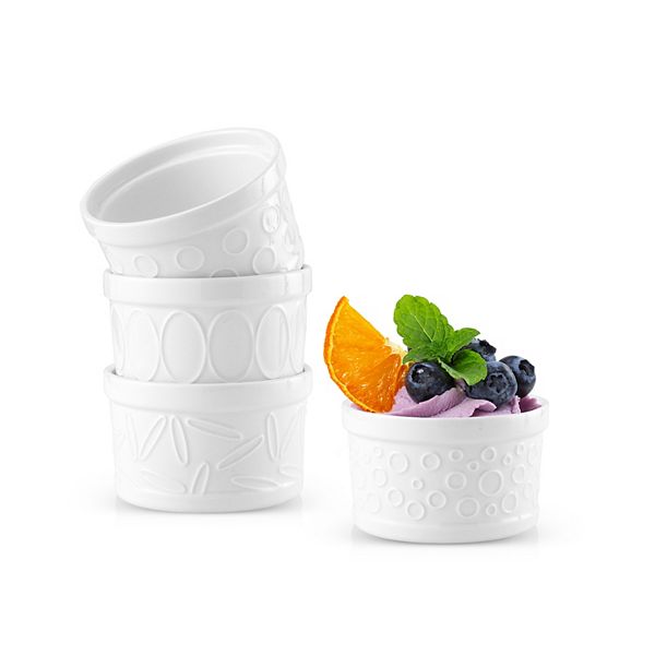 JoyJolt 4-Pack White Embossed Porcelain Ramekins JoyJolt