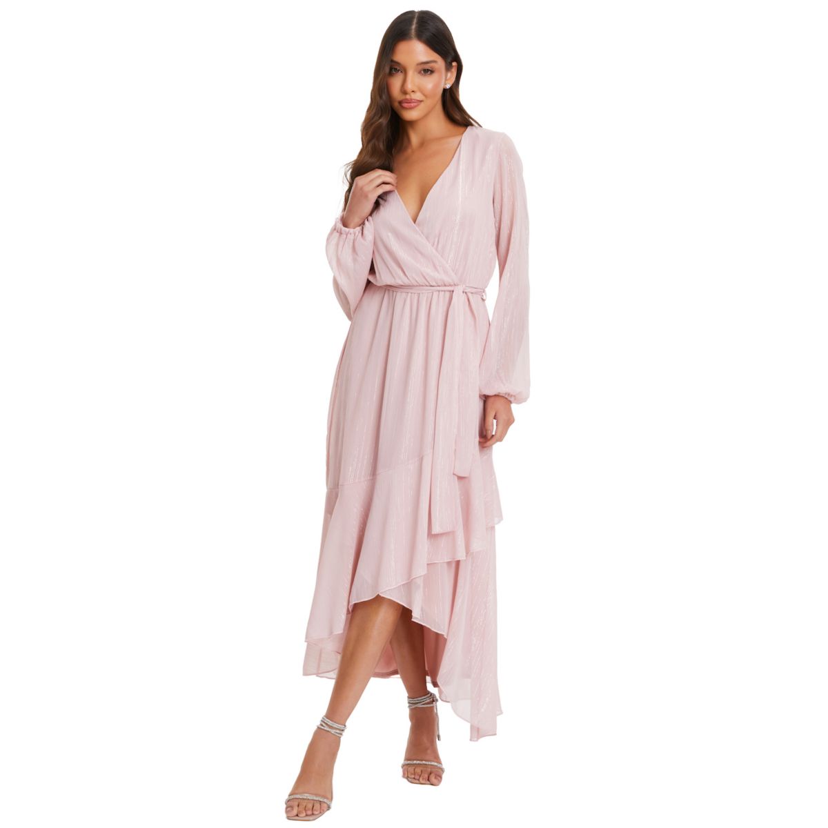 Quiz Women's Metallic Chiffon Long Sleeve Wrap Maxi Dress Quiz