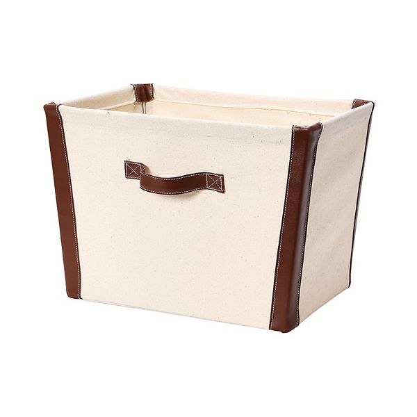 Household Essentials Vegan Leather Trim Canvas Storage Bin Household Essentials