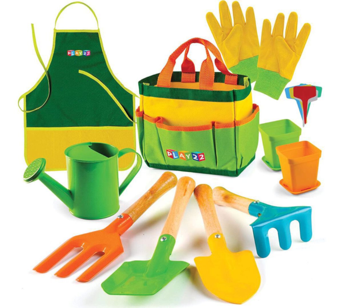 Kids Gardening Tool Set 12PCS with Shovel, Rake, Fork, Trowel, Apron, Gloves Watering Can & Tote Bag Play22