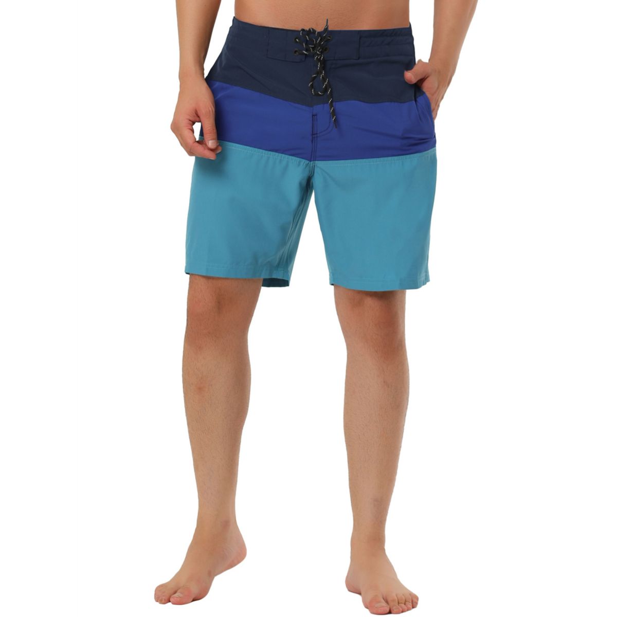 Men's Summer Holiday Beach Color Block Drawstring Waist Swim Board Shorts Lars Amadeus