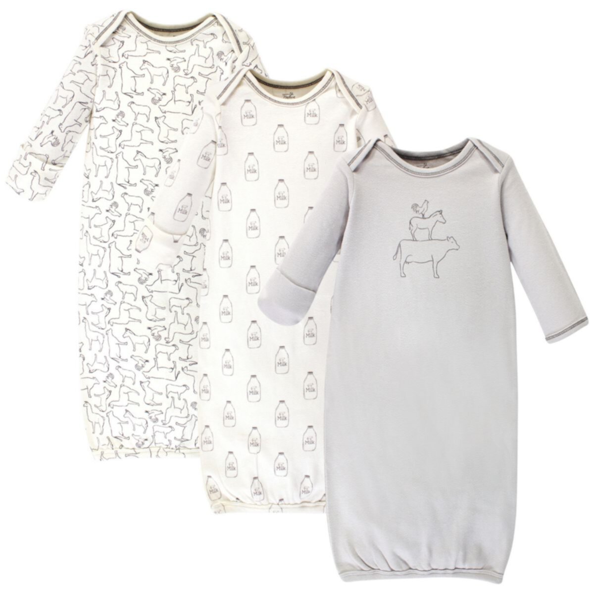 Baby Organic Cotton Long-Sleeve Gowns 3pk, Farm Friends Touched by Nature