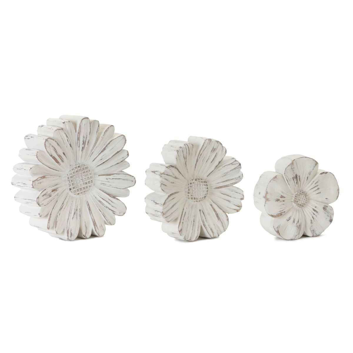 Melrose White Washed Stone Flower Décor - Set of 3 Melrose