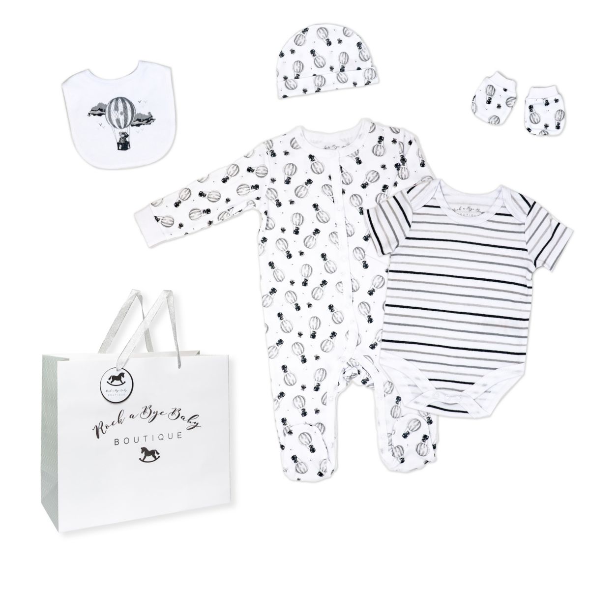 Baby Boys and Girls Hot Air Balloons Layette, 5 Piece Set Rock A Bye Baby Boutique