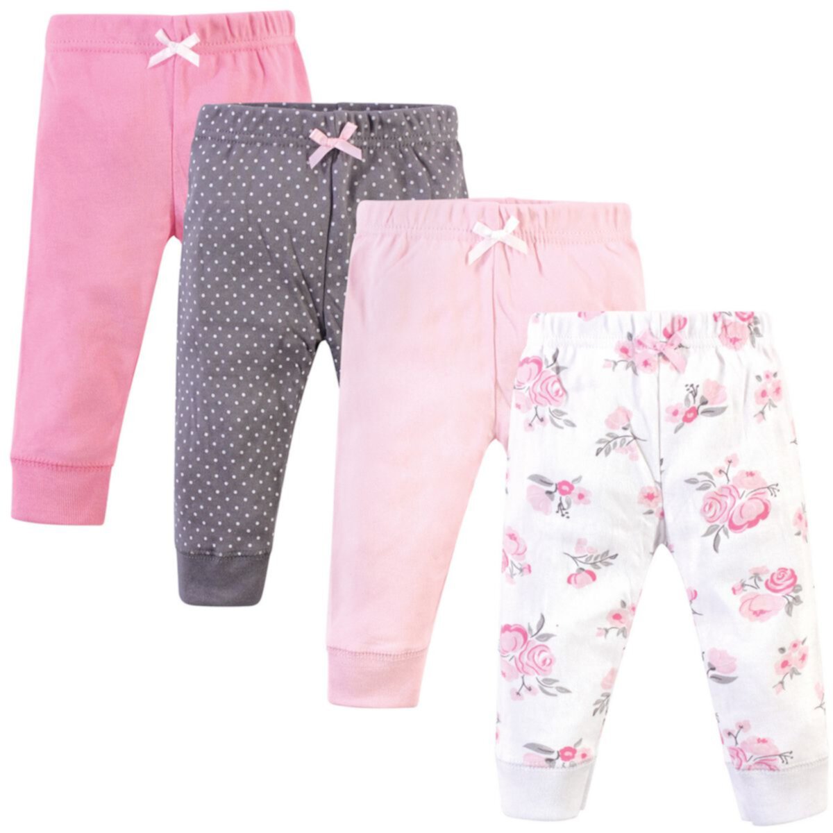 Hudson Baby Infant and Toddler Girl Cotton Pants 4pk, Basic Pink Floral Hudson Baby