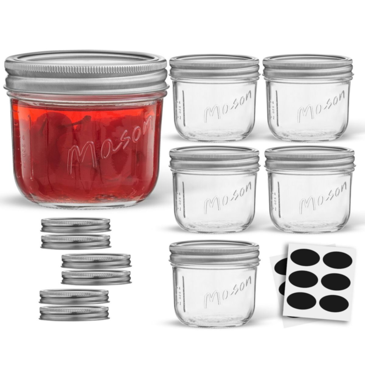 JoyJolt Wide Mason Jar 6-Piece Set with Airtight Lids and Labels JoyJolt