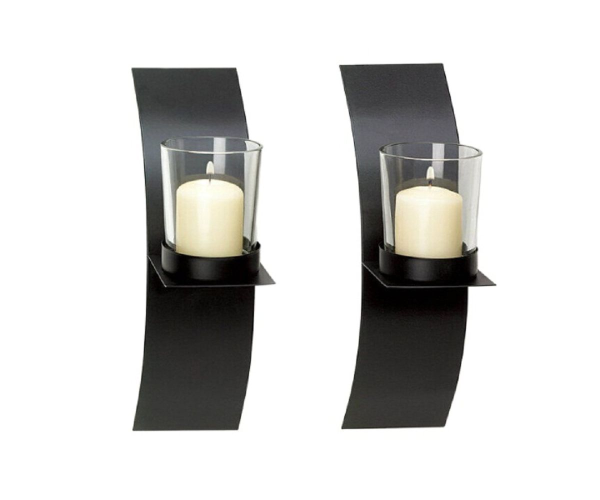 Modern Matte Black Wall Candle Holder Pair Accent Plus