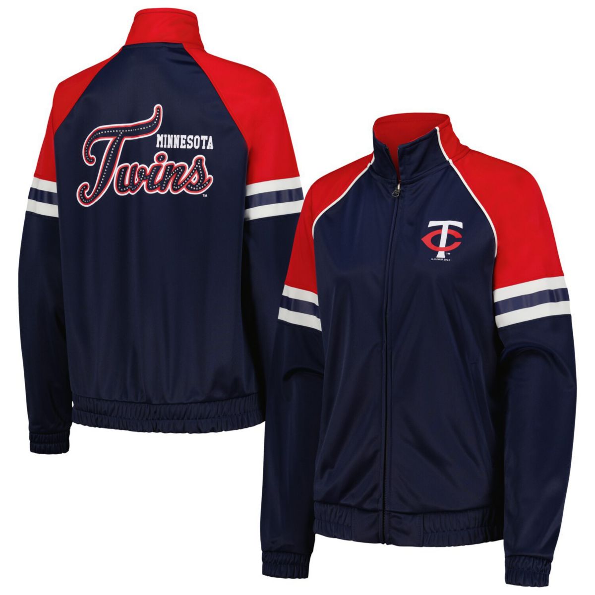 Women's G-III 4Her by Carl Banks Navy Minnesota Twins First Place Raglan Full-Zip Track Jacket In The Style