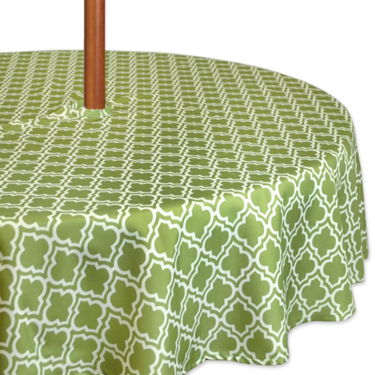 Green and White Lattice Patterned Round Tablecloth with Zipper 60” CC Home Furnishings
