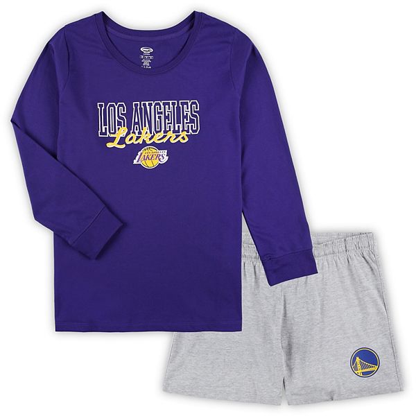 Women's Concepts Sport Purple/Heather Gray Los Angeles Lakers Plus Size Long Sleeve T-Shirt and Shorts Sleep Set Unbranded