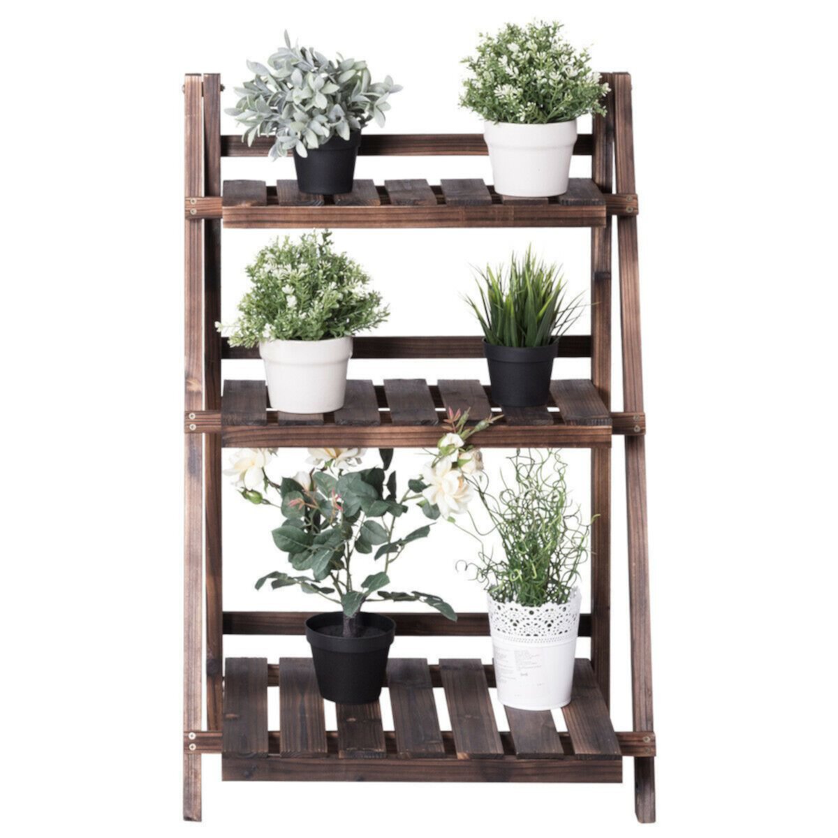 3 Tier Outdoor Wood Design Folding Display Flower Stand Slickblue