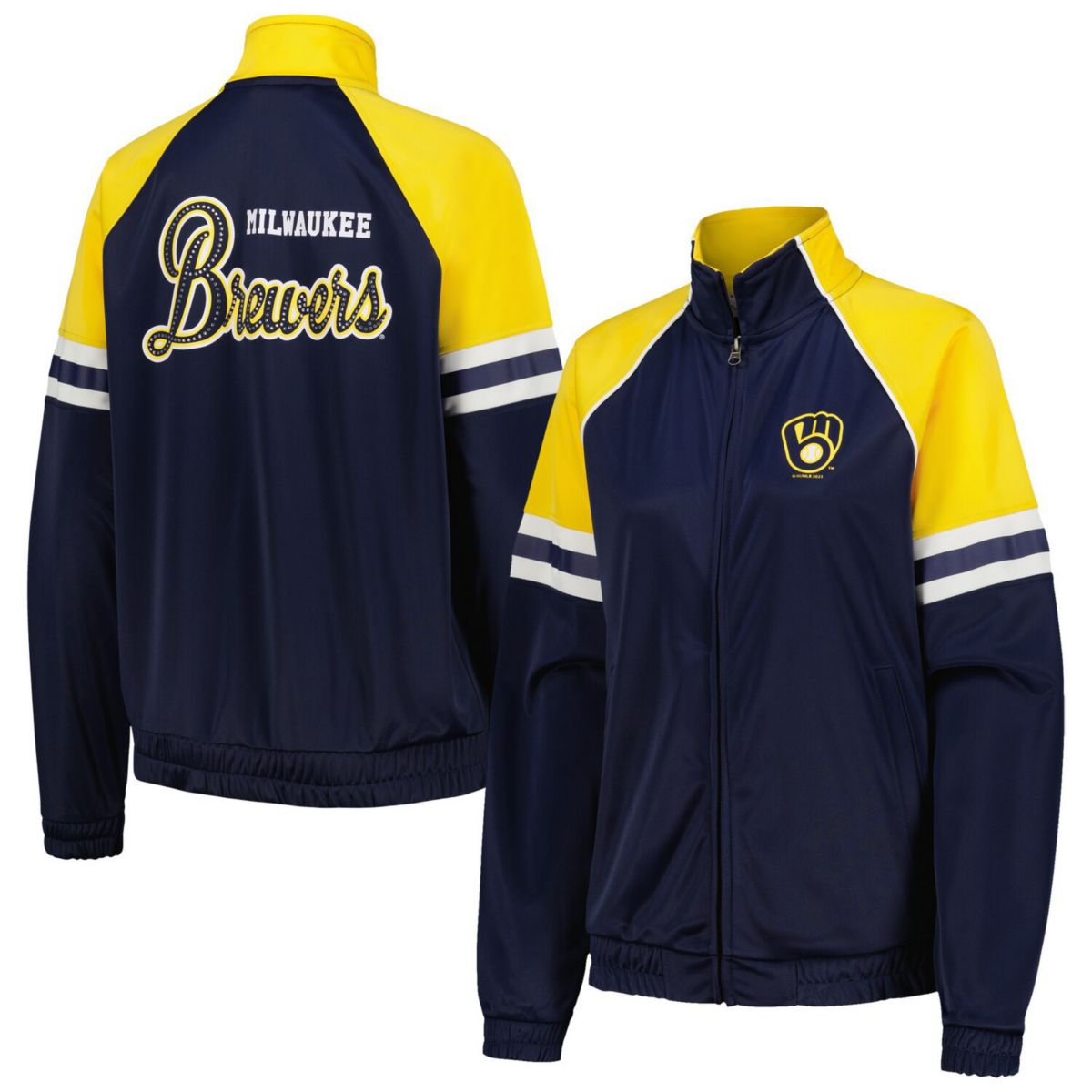 Женская Куртка G-III 4Her by Carl Banks Milwaukee Brewers First Place Raglan Full-Zip Track Jacket In The Style