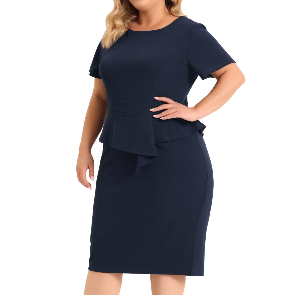 Plus Size Sheath Dress for Women Short Sleeve V Neck Work Business Bodycon Pencil Dresses Agnes Orinda