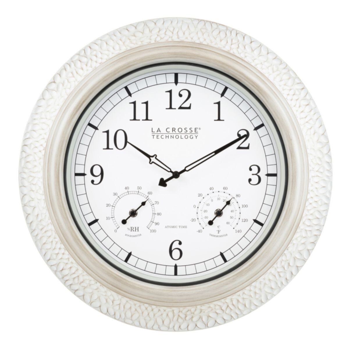 La Crosse Technology 21-in. Indoor/Outdoor Atomic Whitewashed Hammered Metal Wall Clock with Temperature La Crosse Technology