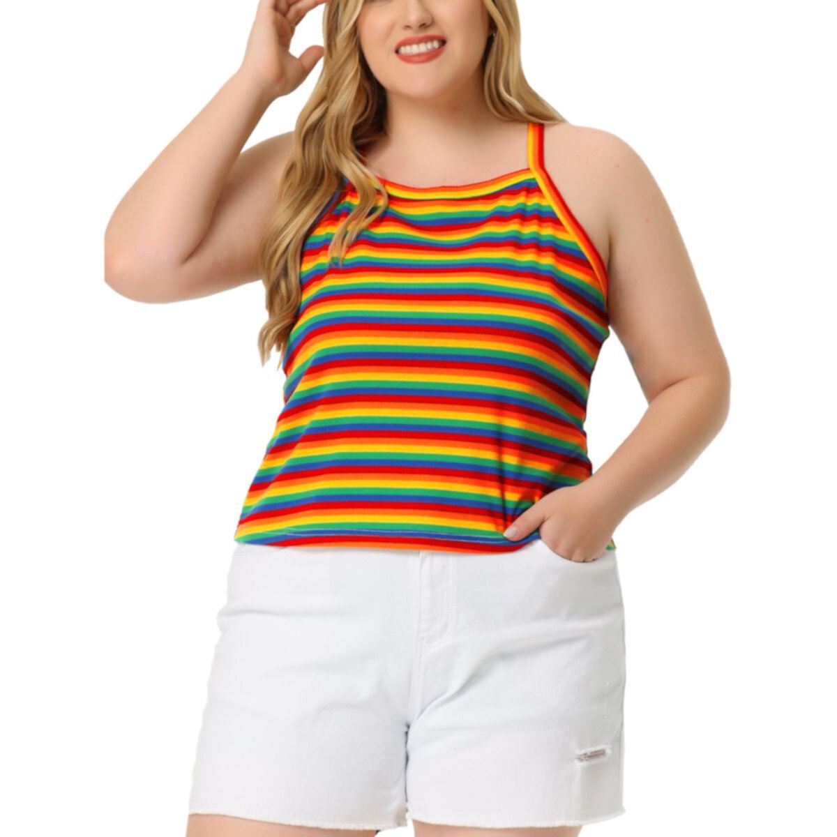 Женская Футболка Agnes Orinda Colorful Strap Stripe Sleeveless Stretch Camisole Agnes Orinda