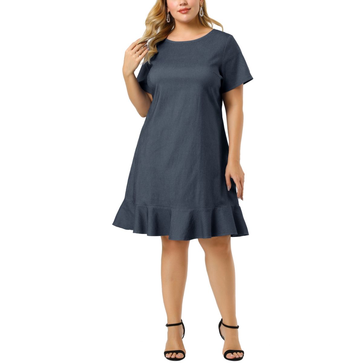 Women's Plus Size Denim Ruffle Summer Casual Short Sleeve Dress Agnes Orinda
