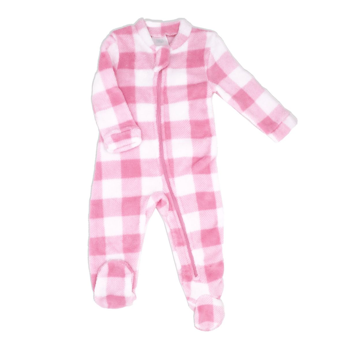 Baby Girls Pink Buffalo Plaid Zippered Footie Baby Mode