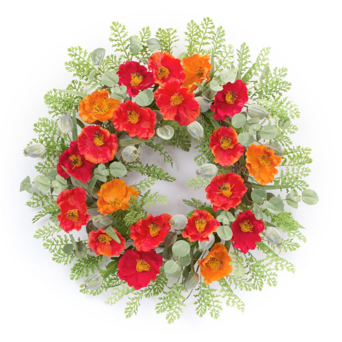 Melrose Artificial Poppy Fern Floral Wreath Melrose