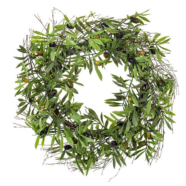 Vickerman 24&#34; Artificial Green Olive Leaf Wreath Vickerman