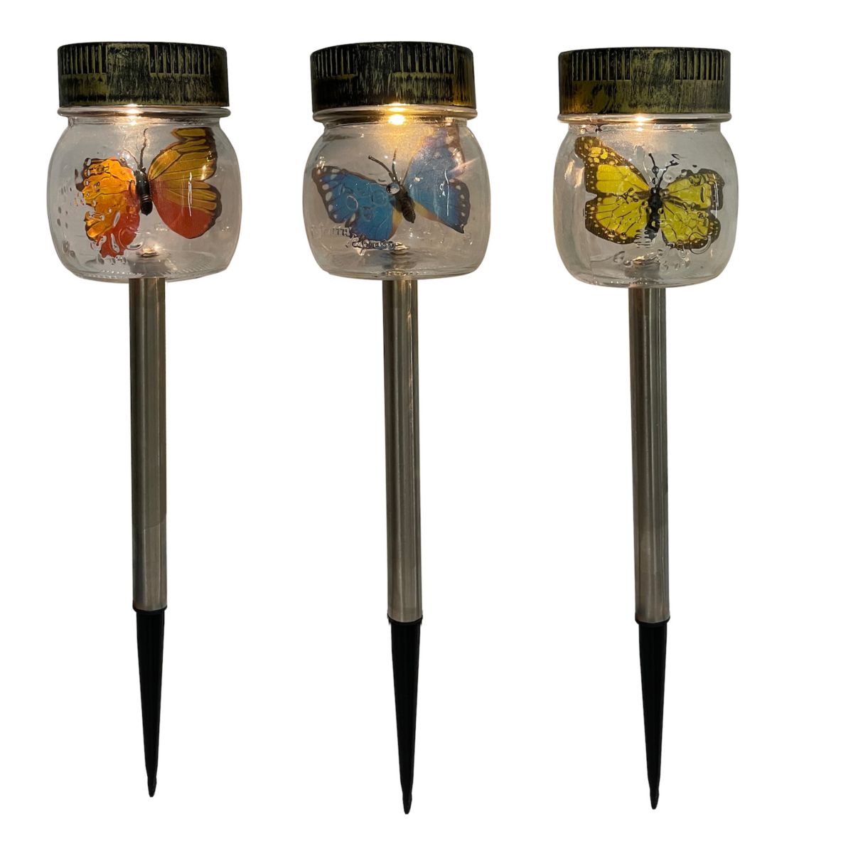 Crosslight 3-Piece Decorative Solar Mason Jar Butterfly Pathway Lights Crosslight