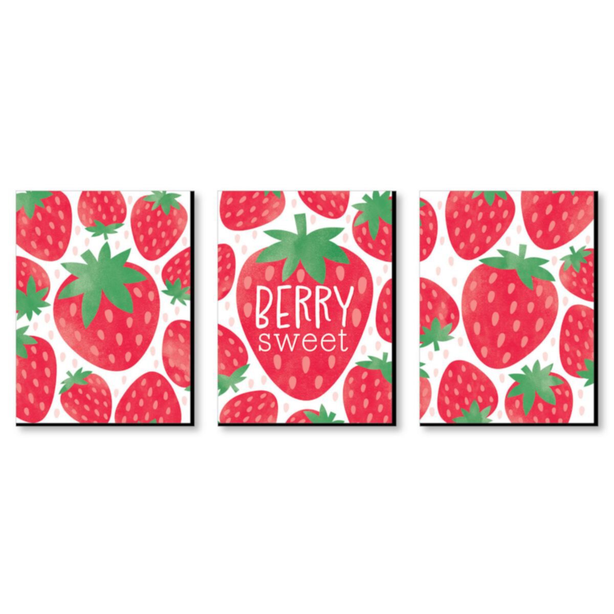 Big Dot of Happiness Berry Sweet Strawberry - Fruit Kitchen Wall Art and Kids Room Decor - 7.5 x 10 inches - Set of 3 Prints Big Dot of Happiness