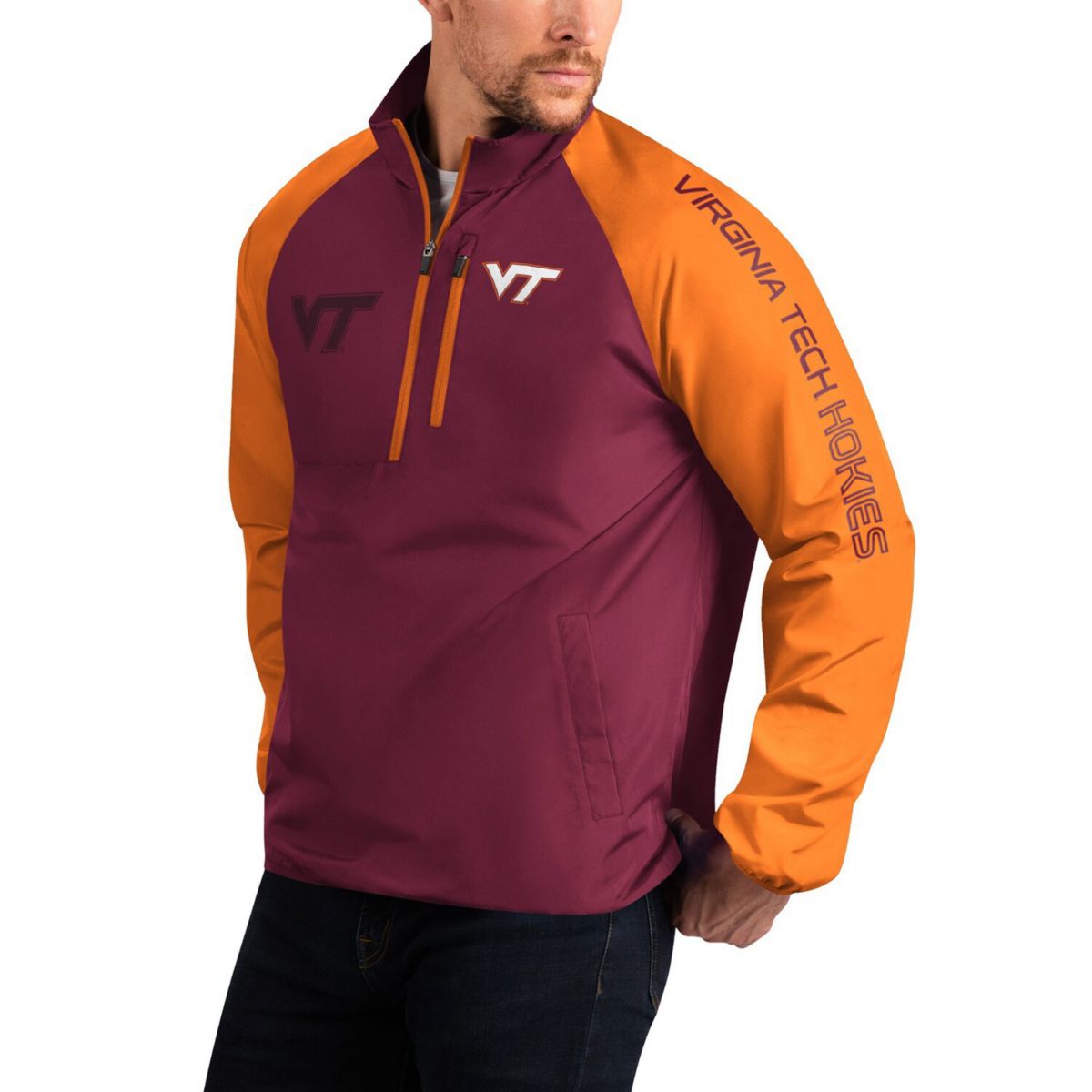 Мужская Куртка G-III Sports by Carl Banks Марун Virginia Tech Hokies Point Guard Raglan Half-Zip In The Style