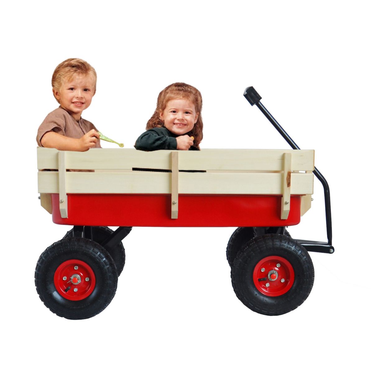 Children's Metal And Wood Side Rail Wagon Outdoor Shopping Cart Abrihome