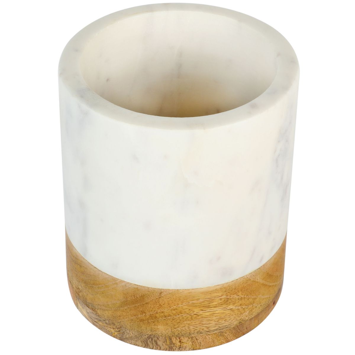 Laurie Gates California Designs 6.5 Inch White Marble and Mango Wood Utensil Crock Laurie Gates