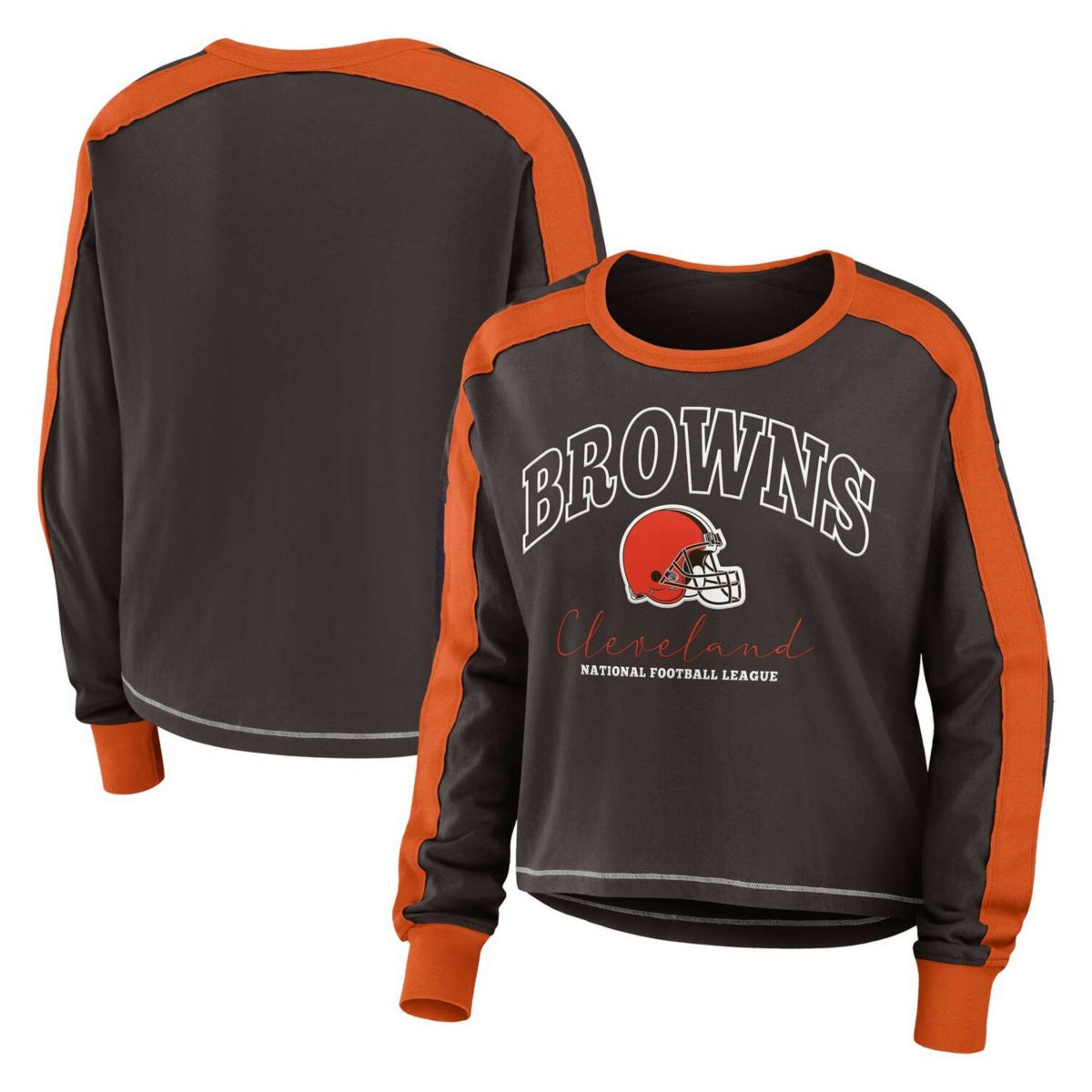 Женская Футболка WEAR by Erin Andrews Крупного Размерa Cleveland Browns Colorblock С Длинным Рукавом WEAR by Erin Andrews