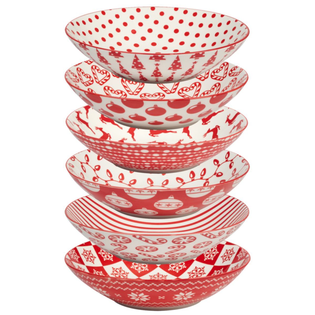 Certified International Set of 6 Peppermint Candy Soup/Pasta Bowls Certified International