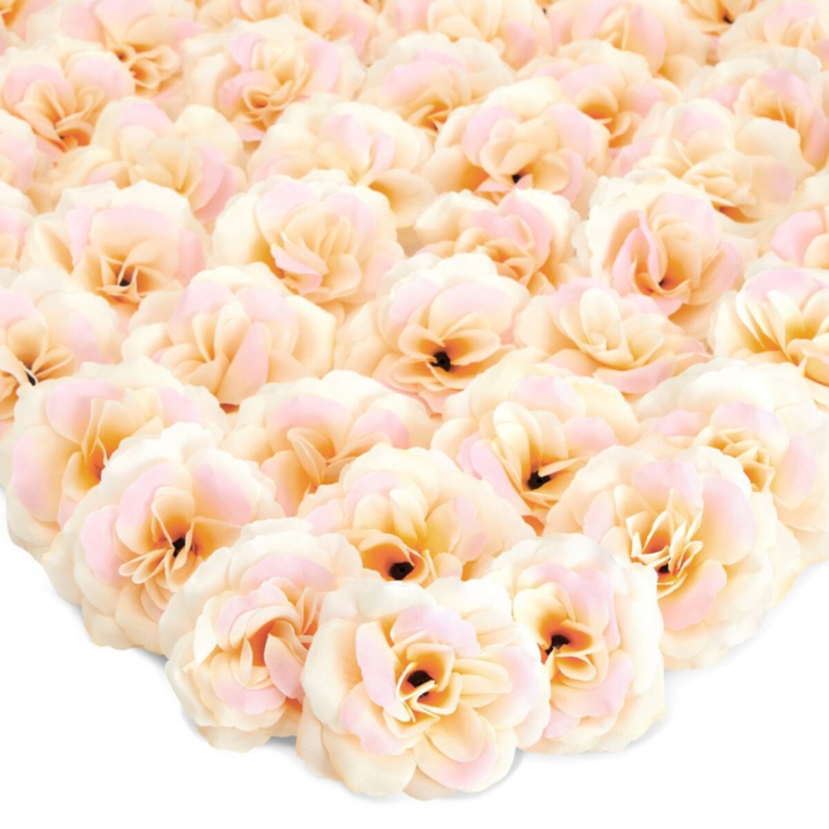 50 Pack Champagne Roses Artificial Flowers Bulk, 3&#34; Stemless Fake Silk Roses Juvale