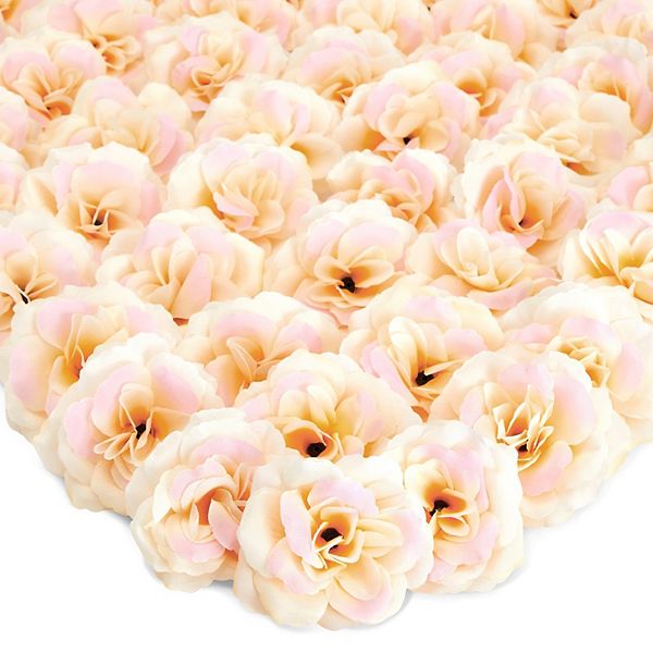 50 Pack Champagne Roses Artificial Flowers Bulk, 3&#34; Stemless Fake Silk Roses Juvale