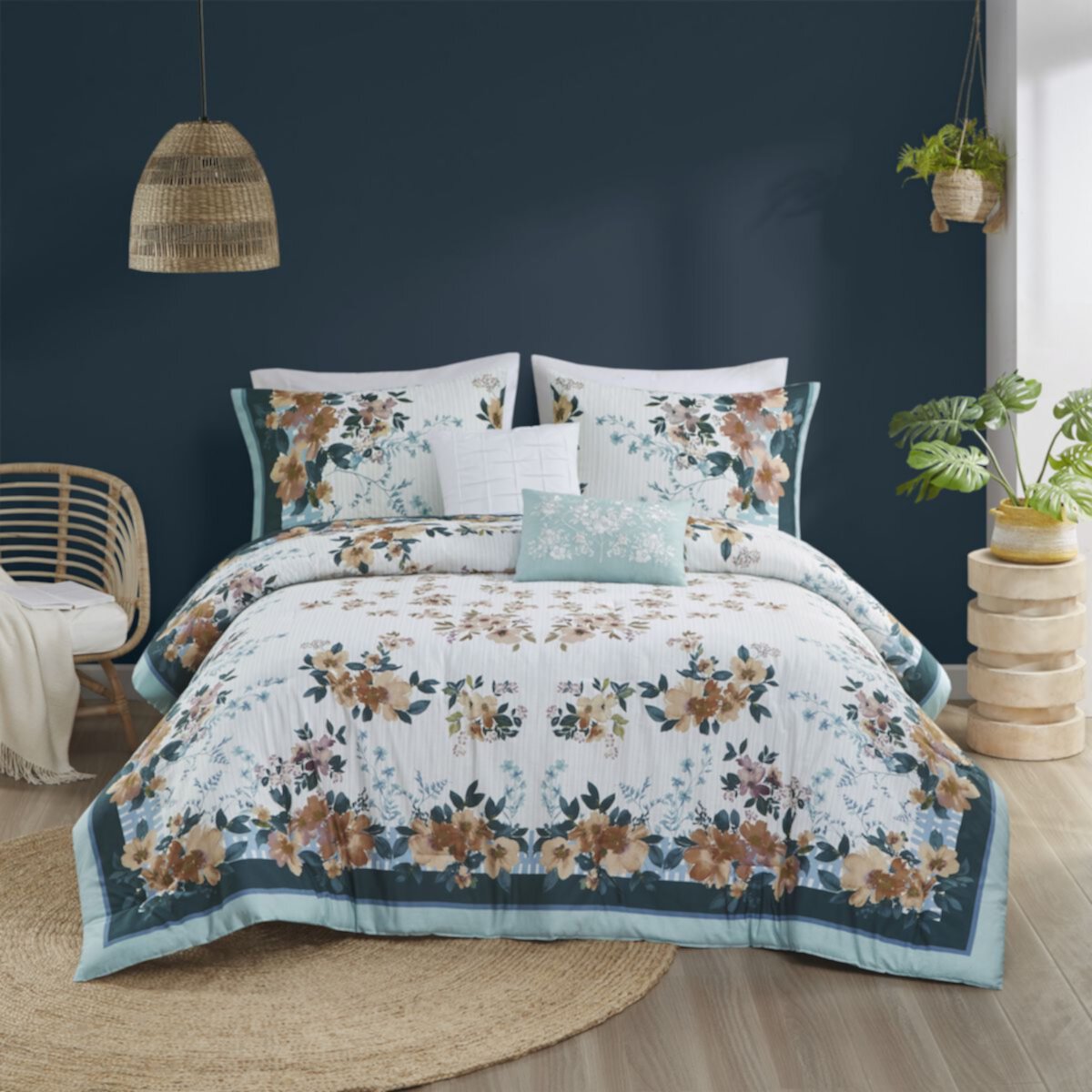 Madison Park Alaina 5-Piece Floral Cotton Comforter Set with Throw Pillows Madison Park