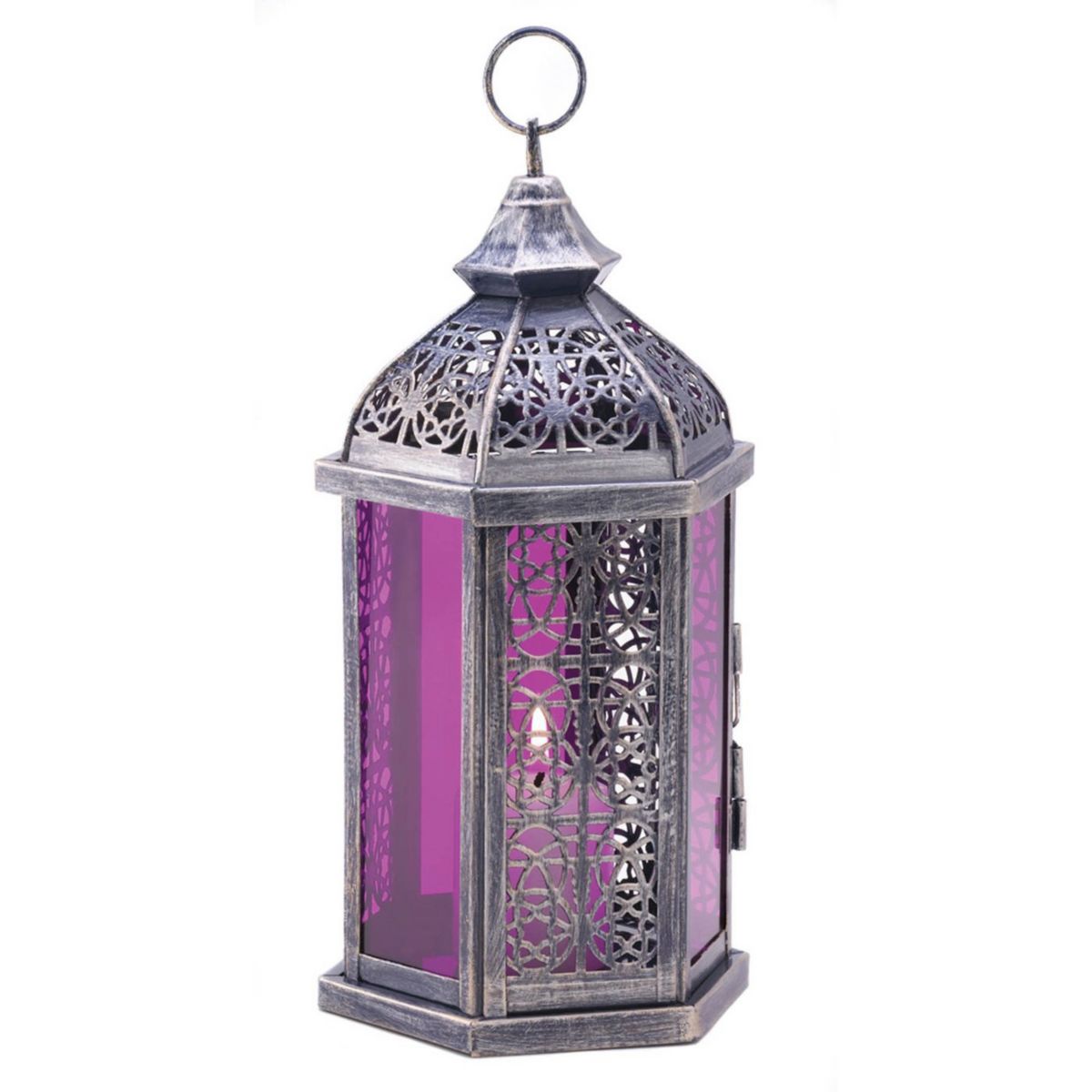 Purple Glass Candle Lantern - 11.5 inches Accent Plus