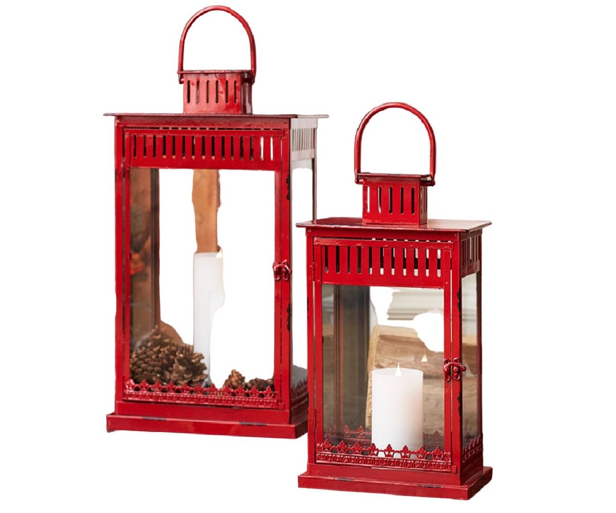 Bright Red Metal Lantern (set Of 2) Slickblue