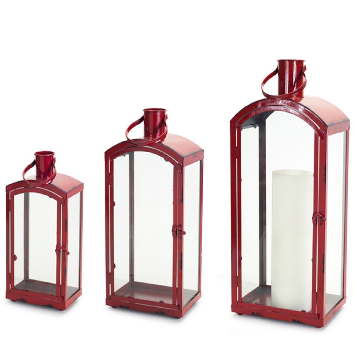 Rustic Red Curved Top Lantern (Set of 3) Slickblue